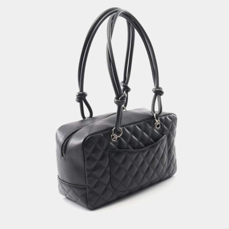 Pre Owned Chanel Cambon Ligne Black Patent Leather Bowling Bag