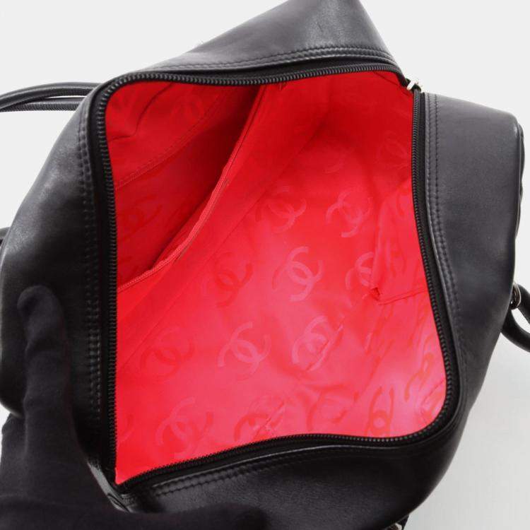Pre Owned Chanel Cambon Ligne Black Patent Leather Bowling Bag