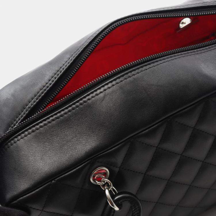 Pre Owned Chanel Cambon Ligne Black Patent Leather Bowling Bag
