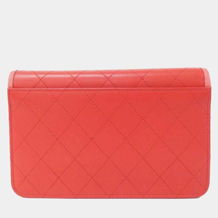 Pre Owned Chanel Pink, Red Leather Chain Wallet