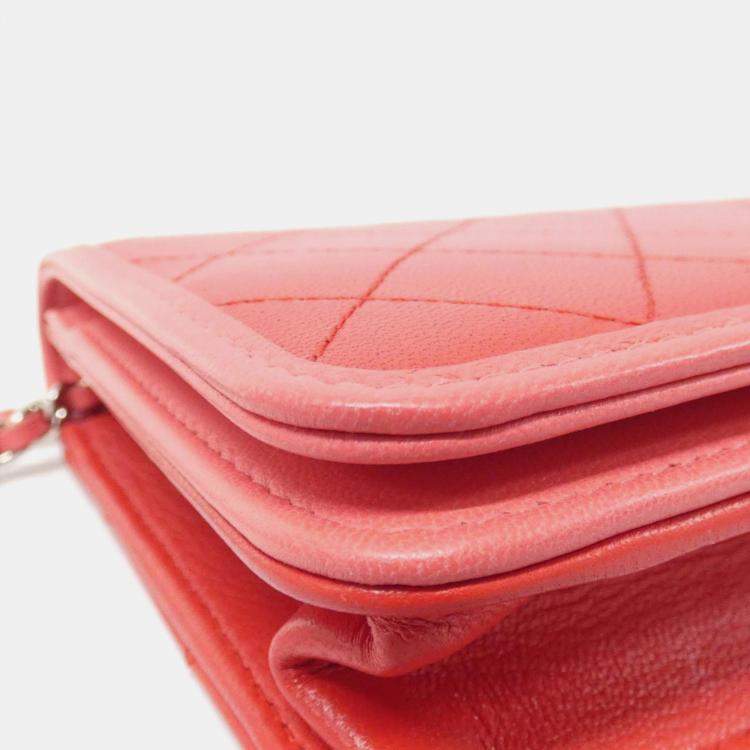 Pre Owned Chanel Pink, Red Leather Chain Wallet
