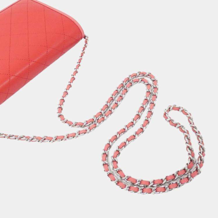 Pre Owned Chanel Pink, Red Leather Chain Wallet