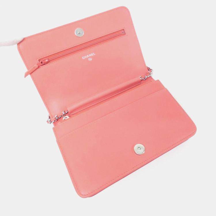 Pre Owned Chanel Pink, Red Leather Chain Wallet