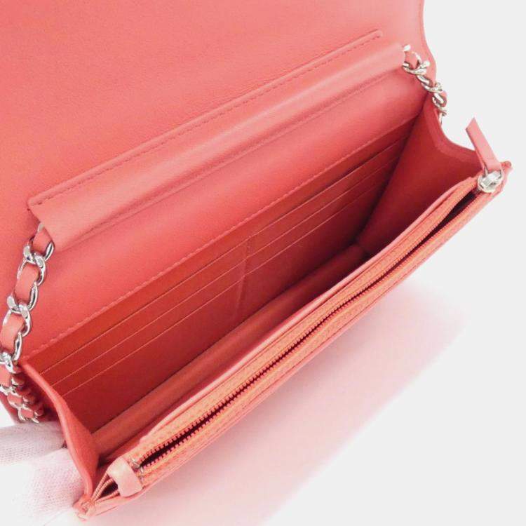 Pre Owned Chanel Pink, Red Leather Chain Wallet