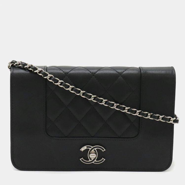 Pre Owned Chanel Mademoiselle Black Leather Chain Wallet