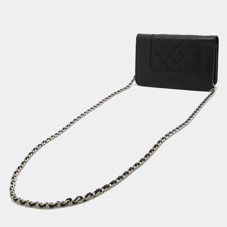 Pre Owned Chanel Mademoiselle Black Leather Chain Wallet