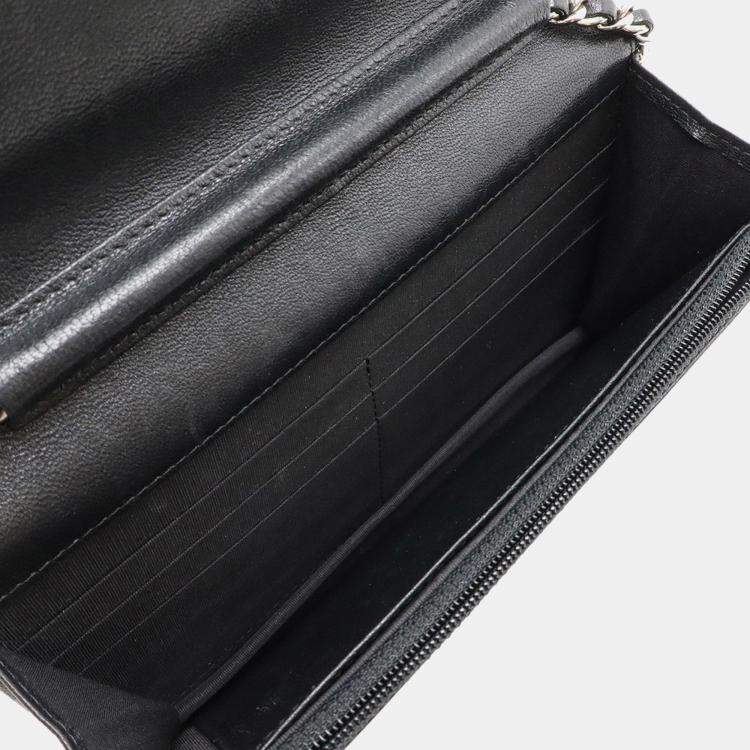 Pre Owned Chanel Mademoiselle Black Leather Chain Wallet