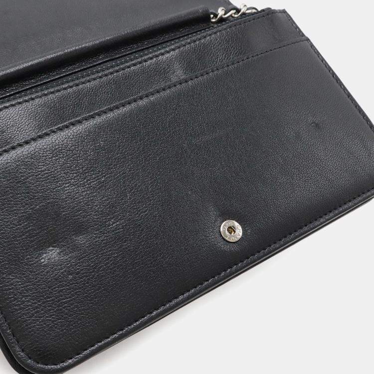 Pre Owned Chanel Mademoiselle Black Leather Chain Wallet