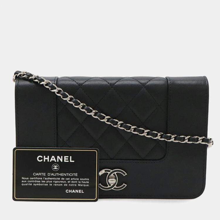 Pre Owned Chanel Mademoiselle Black Leather Chain Wallet
