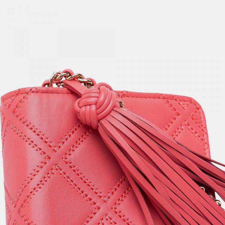 Pre Owned Chanel Quilted Lambskin Double Stitch Tassel Wallet On Chain