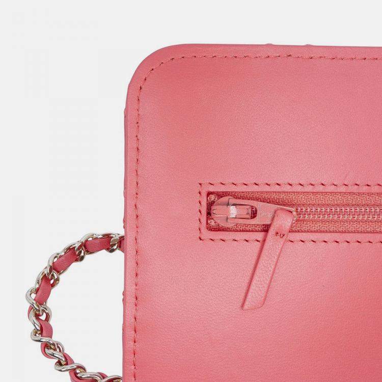 Pre Owned Chanel Quilted Lambskin Double Stitch Tassel Wallet On Chain