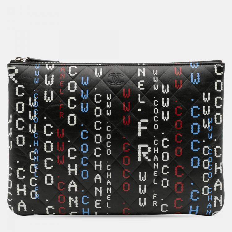 Pre Owned Chanel Black Medium Quilted Lambskin Data Center O Case Clutch