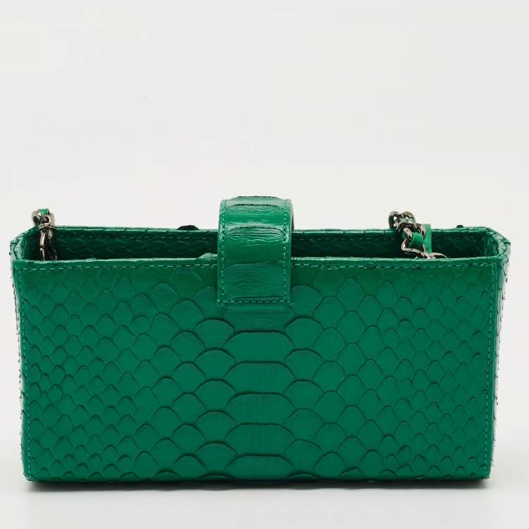 Pre Owned Chanel Green Python O Phone Pouch with Chain
