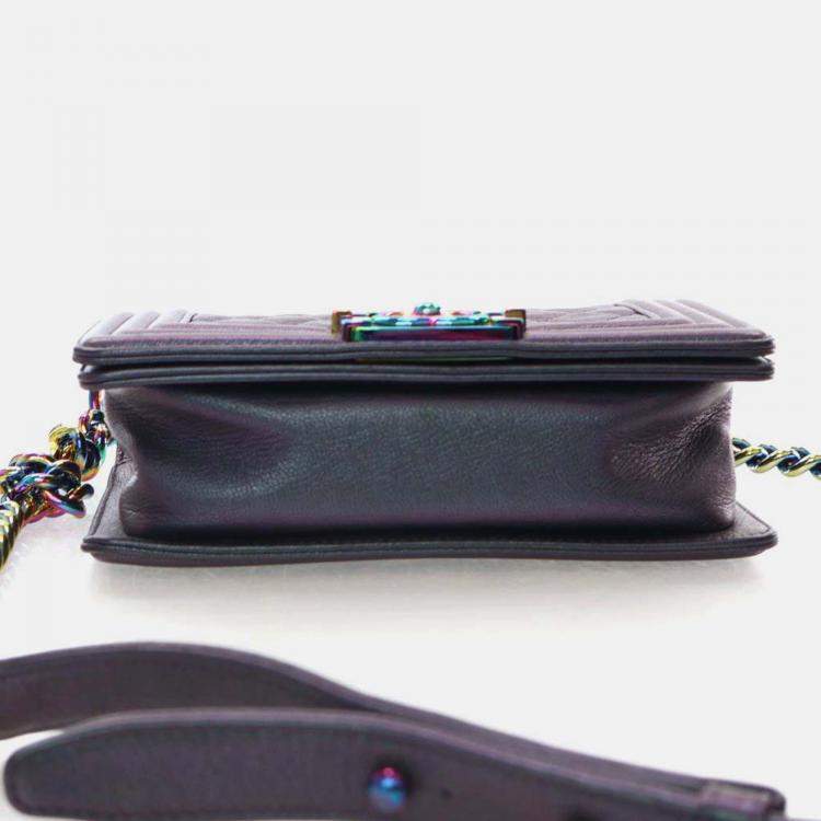 Pre Owned Chanel Boy Small Mermaid Purple Iridescent Goatskin Shoulder Bag