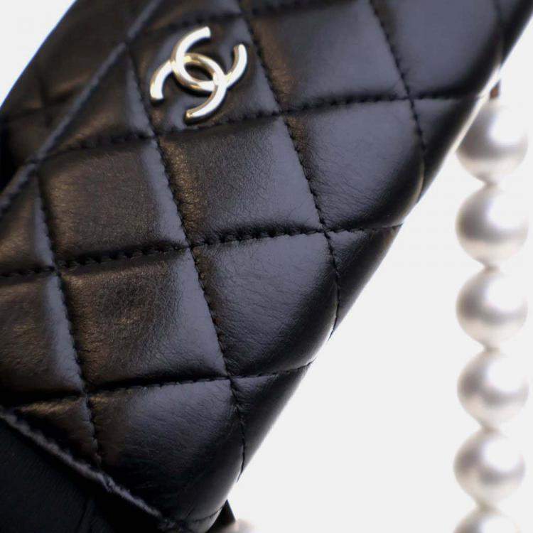 Pre Owned Chanel Maxi Pearls Mini Black Lambskin Clutch On Chain 