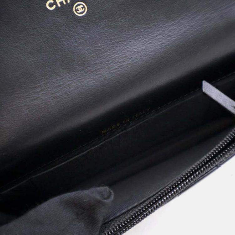Pre Owned Chanel Maxi Pearls Mini Black Lambskin Clutch On Chain 