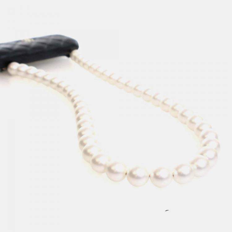 Pre Owned Chanel Maxi Pearls Mini Black Lambskin Clutch On Chain 