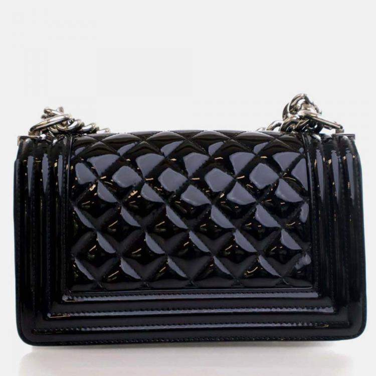 Pre Owned Chanel Boy Small Black Patent Leather Shoulder Bag