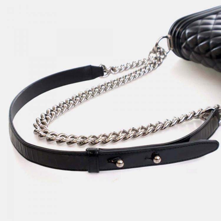Pre Owned Chanel Boy Small Black Patent Leather Shoulder Bag