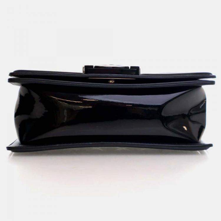 Pre Owned Chanel Boy Small Black Patent Leather Shoulder Bag
