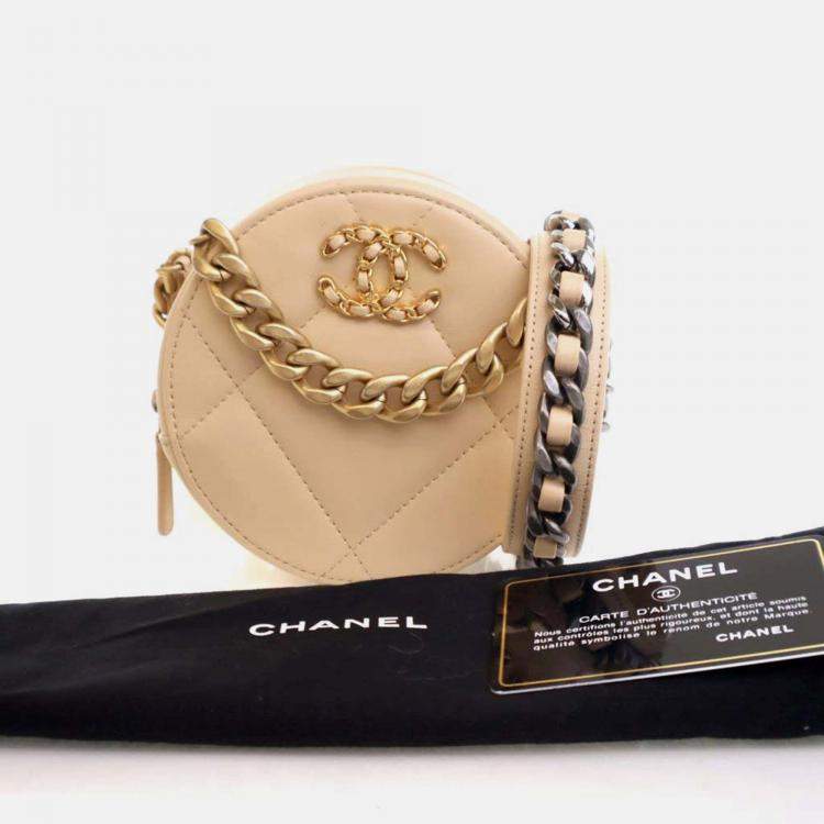 Pre Owned Chanel 19 Round Cream Calfskin Clutch on Chain