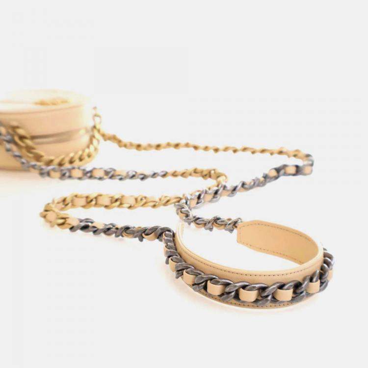 Pre Owned Chanel 19 Round Cream Calfskin Clutch on Chain