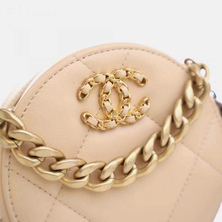 Pre Owned Chanel 19 Round Cream Calfskin Clutch on Chain