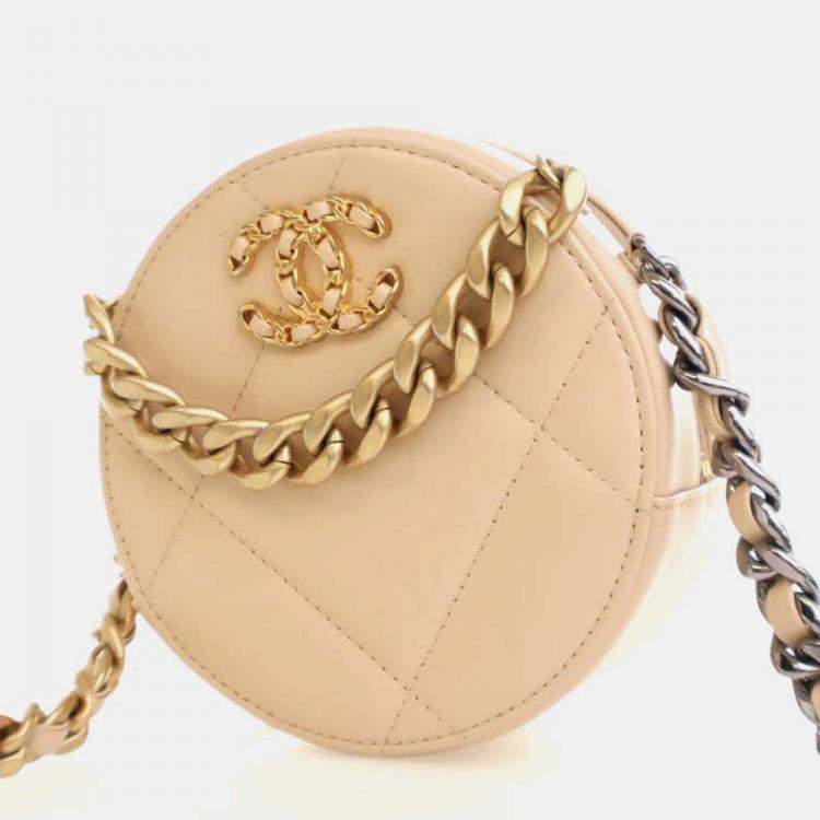 Pre Owned Chanel 19 Round Cream Calfskin Clutch on Chain