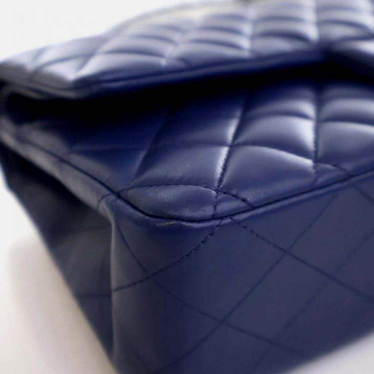 Pre Owned Chanel Classic Double Flap Medium Blue Lambskin Shoulder Bag