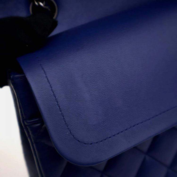 Pre Owned Chanel Classic Double Flap Medium Blue Lambskin Shoulder Bag