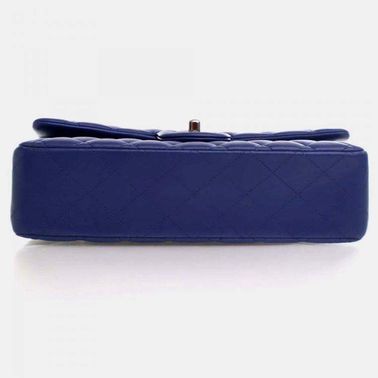 Pre Owned Chanel Classic Double Flap Medium Blue Lambskin Shoulder Bag