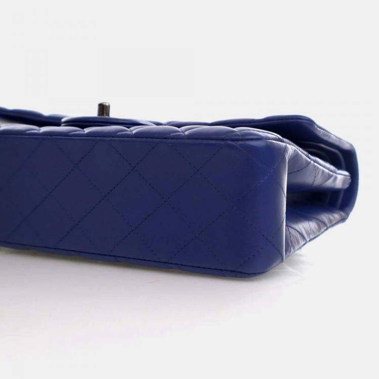 Pre Owned Chanel Classic Double Flap Medium Blue Lambskin Shoulder Bag
