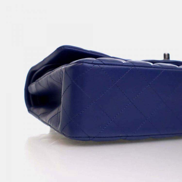 Pre Owned Chanel Classic Double Flap Medium Blue Lambskin Shoulder Bag