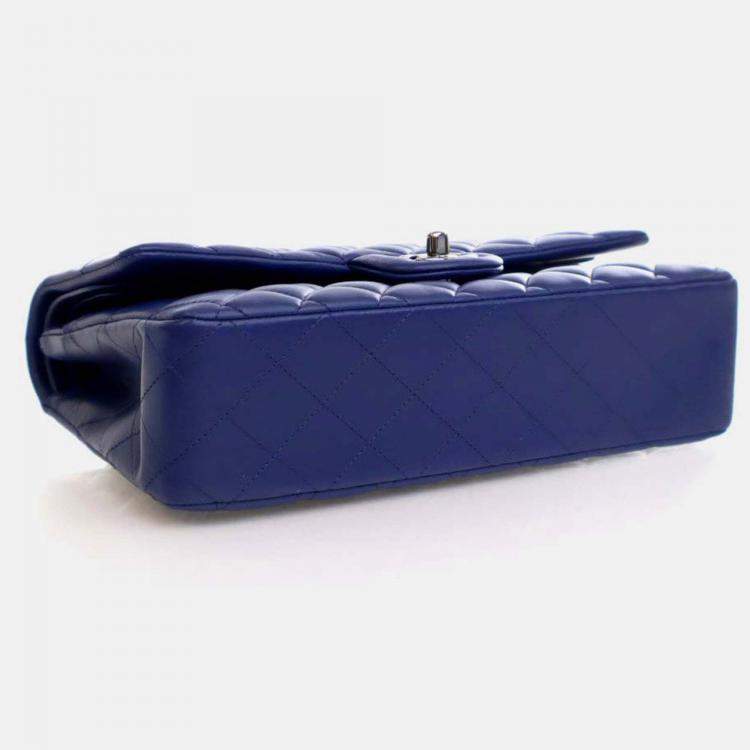 Pre Owned Chanel Classic Double Flap Medium Blue Lambskin Shoulder Bag