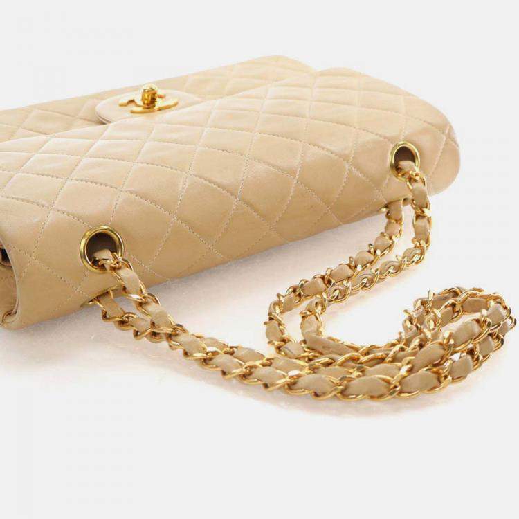 Pre Owned Chanel Classic Flap Medium Beige Lambskin Shoulder Bag