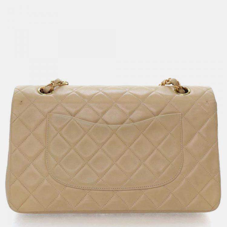 Pre Owned Chanel Classic Flap Medium Beige Lambskin Shoulder Bag