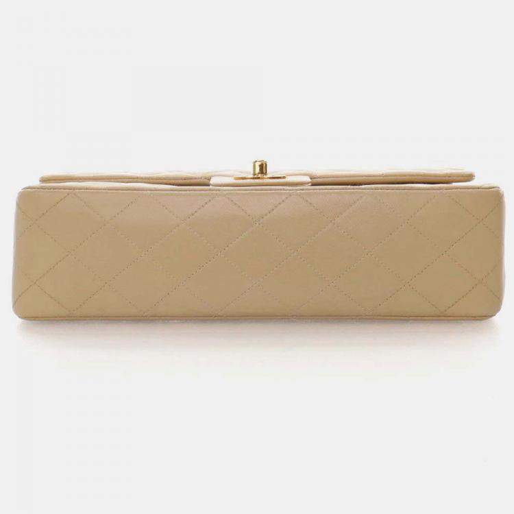 Pre Owned Chanel Classic Flap Medium Beige Lambskin Shoulder Bag