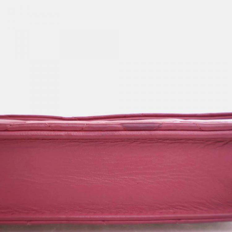 Pre Owned Chanel Classic Pink Lambskin Wallet On Chain 