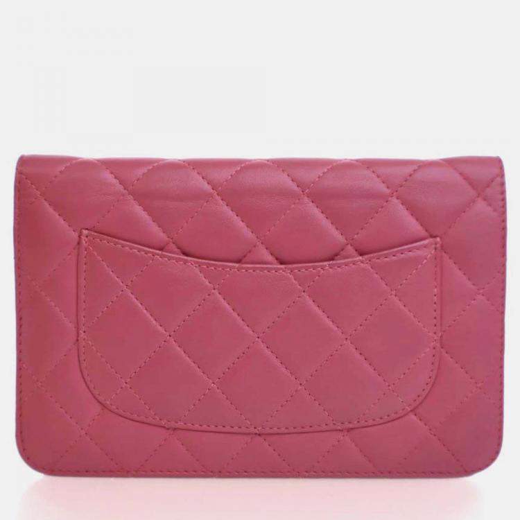 Pre Owned Chanel Classic Pink Lambskin Wallet On Chain 