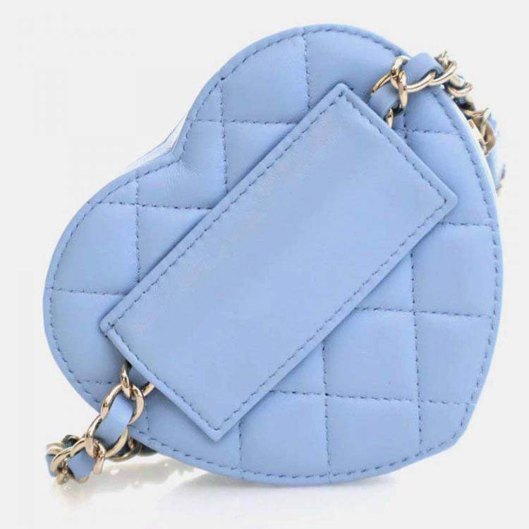 Pre Owned Chanel CC In Love Heart Mini Blue Lambskin Belt Bag
