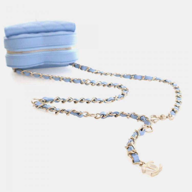 Pre Owned Chanel CC In Love Heart Mini Blue Lambskin Belt Bag