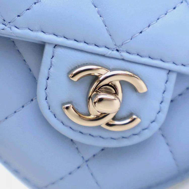 Pre Owned Chanel CC In Love Heart Mini Blue Lambskin Belt Bag