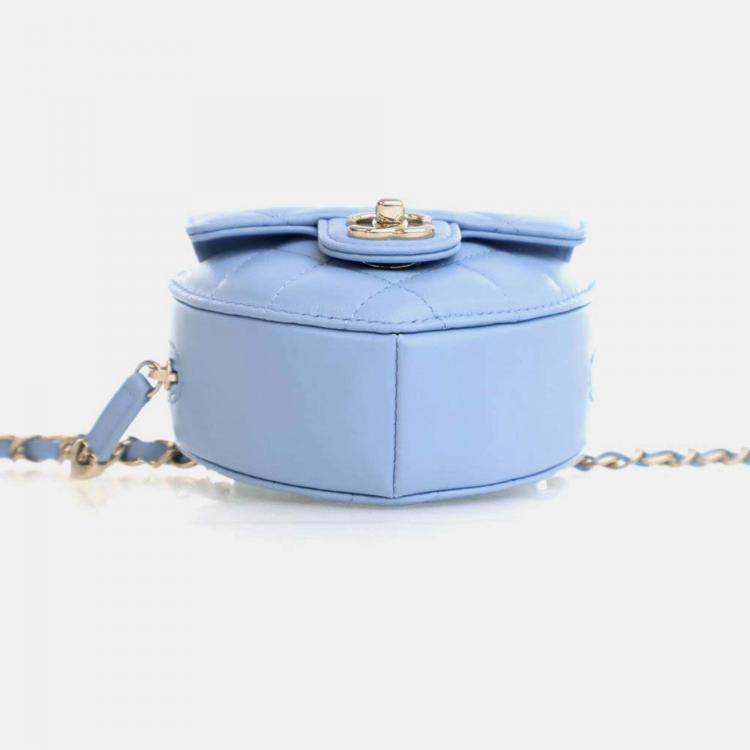 Pre Owned Chanel CC In Love Heart Mini Blue Lambskin Belt Bag