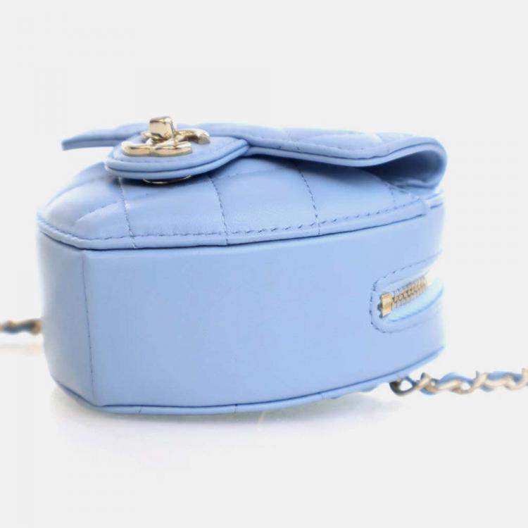 Pre Owned Chanel CC In Love Heart Mini Blue Lambskin Belt Bag