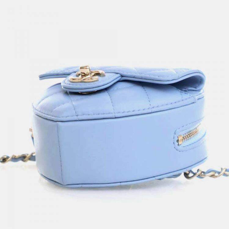 Pre Owned Chanel CC In Love Heart Mini Blue Lambskin Belt Bag