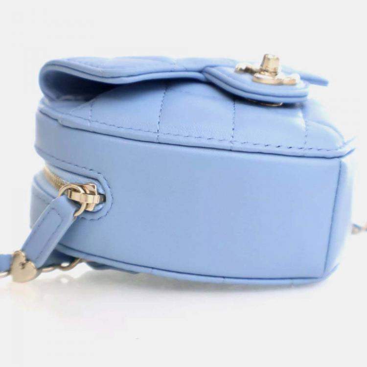 Pre Owned Chanel CC In Love Heart Mini Blue Lambskin Belt Bag