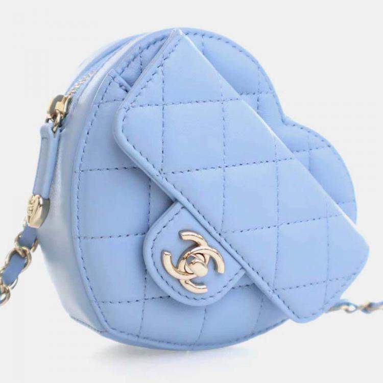 Pre Owned Chanel CC In Love Heart Mini Blue Lambskin Belt Bag