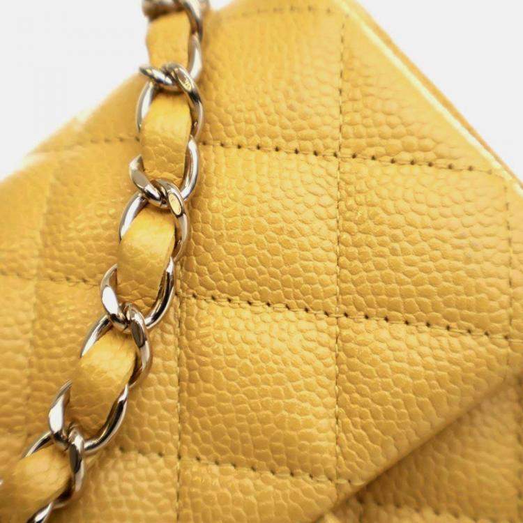 Pre Owned Chanel Classic Flap Mini Square Yellow Caviar Shoulder Bag