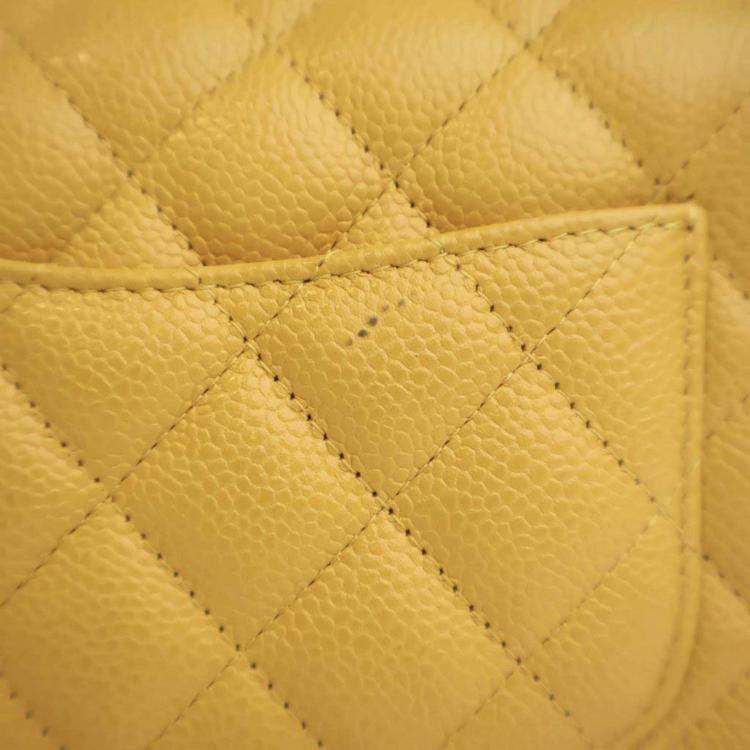 Pre Owned Chanel Classic Flap Mini Square Yellow Caviar Shoulder Bag