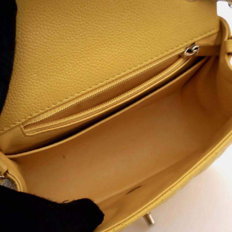 Pre Owned Chanel Classic Flap Mini Square Yellow Caviar Shoulder Bag